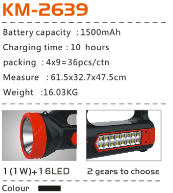KM-2639 ไฟฉายฉุกเฉิน LED KM-2639 ไฟฉายฉุกเฉิน LED