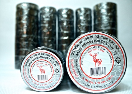 เทปพันสายไฟตรากวาง มอก. (ป้ายเทา) ม้วนใหญ่ - Black