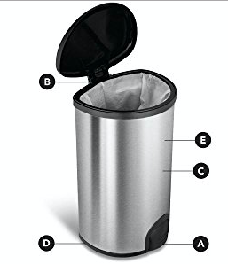 ถังขยะสแตนเลส เปิดปิดอัตโนมัติ Stainless Steel Toe Tap Trash Can ขนาด 12 ลิตร